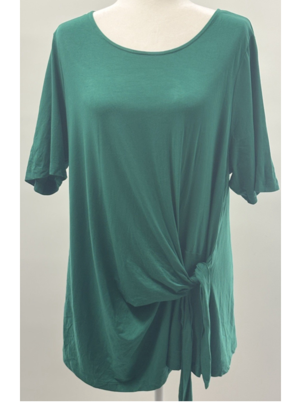 Lands End 2X 20W 22W Green Short Sleeve Side Tie Knot Jersey Tunic Top Blouse